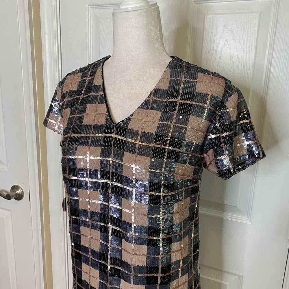 Sample Designer Shift Dress Sequins Plaid Short Sleeve RARE - Picture 4 of 7
